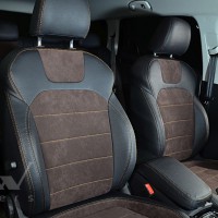 Авточехлы Leather Style для салона Skoda Kodiaq '17-, алькантара, коричневая строчка (MW Brothers)